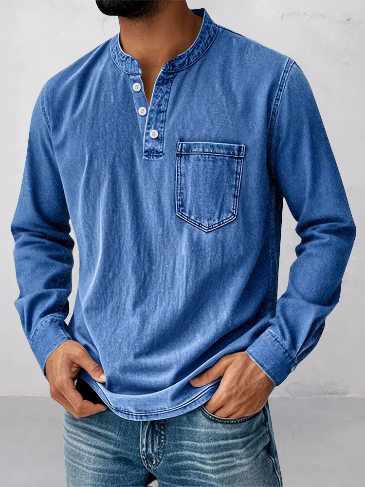 Casual Essential Retro Henley Shirt - Image 3