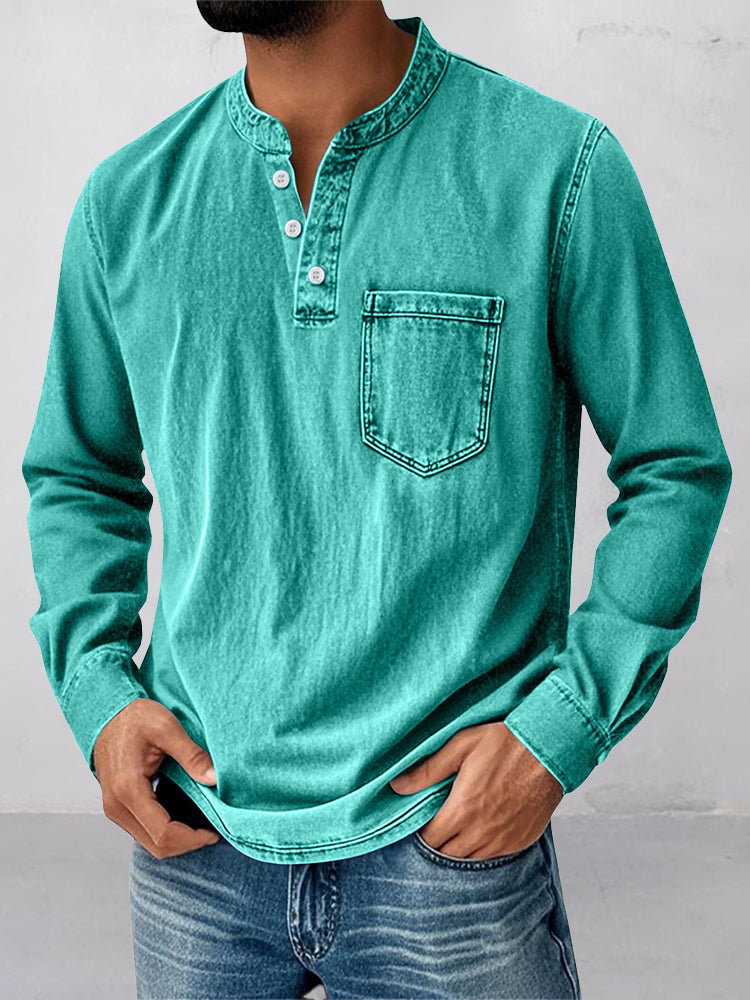 Casual Essential Retro Henley Shirt - Image 4