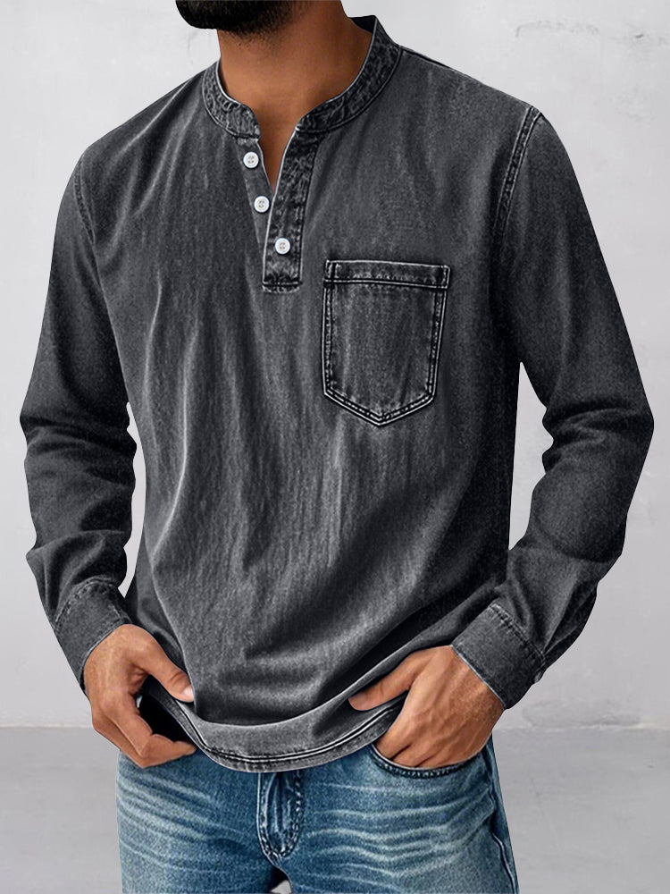 Casual Essential Retro Henley Shirt - Image 5