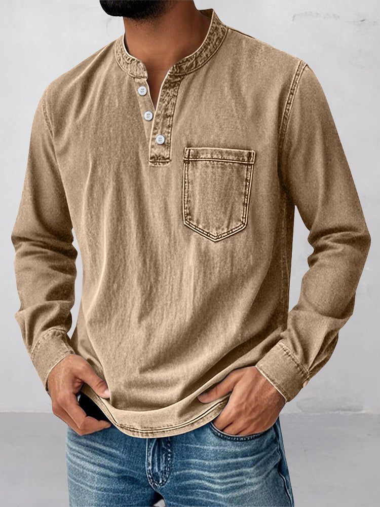 Casual Essential Retro Henley Shirt - Image 6