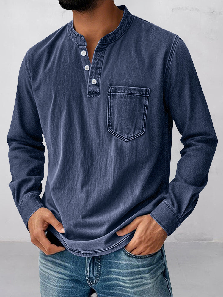 Casual Essential Retro Henley Shirt - Image 7