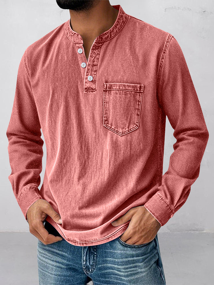 Casual Essential Retro Henley Shirt - Image 8