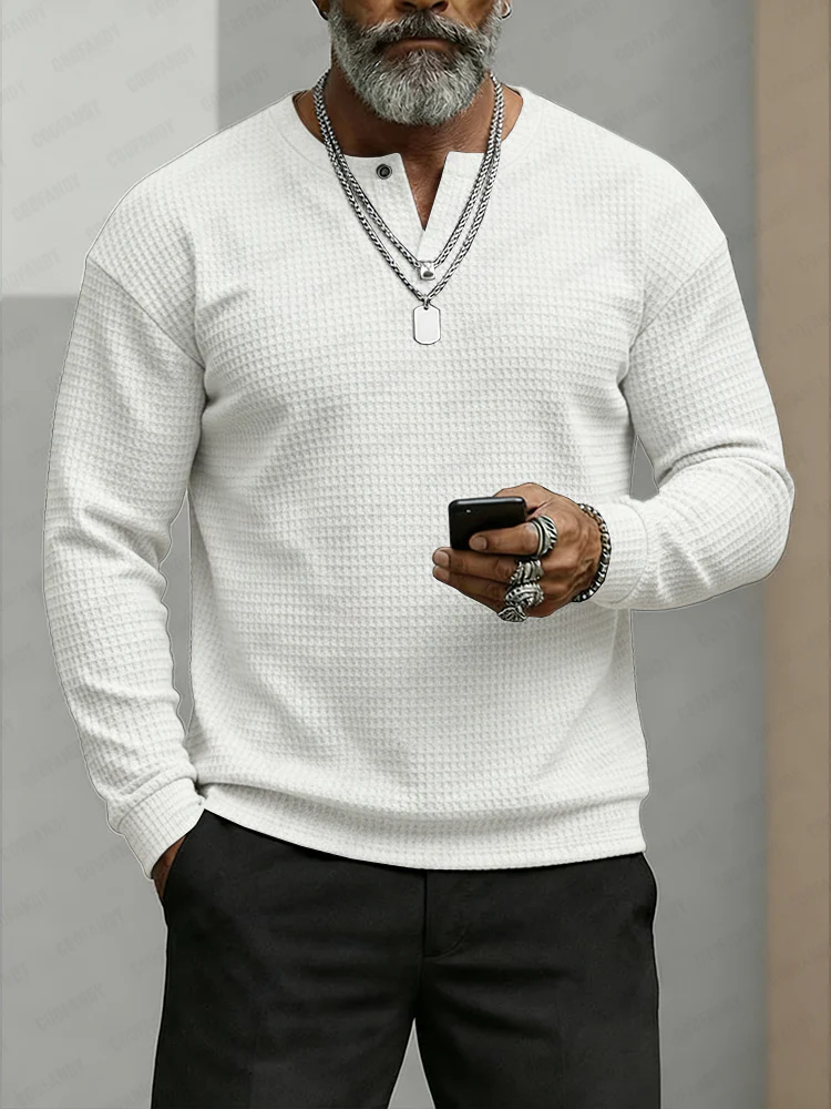 Casual Essentials Waffle Henley Shirt - Image 2