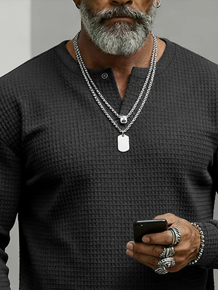 Casual Essentials Waffle Henley Shirt - Image 3