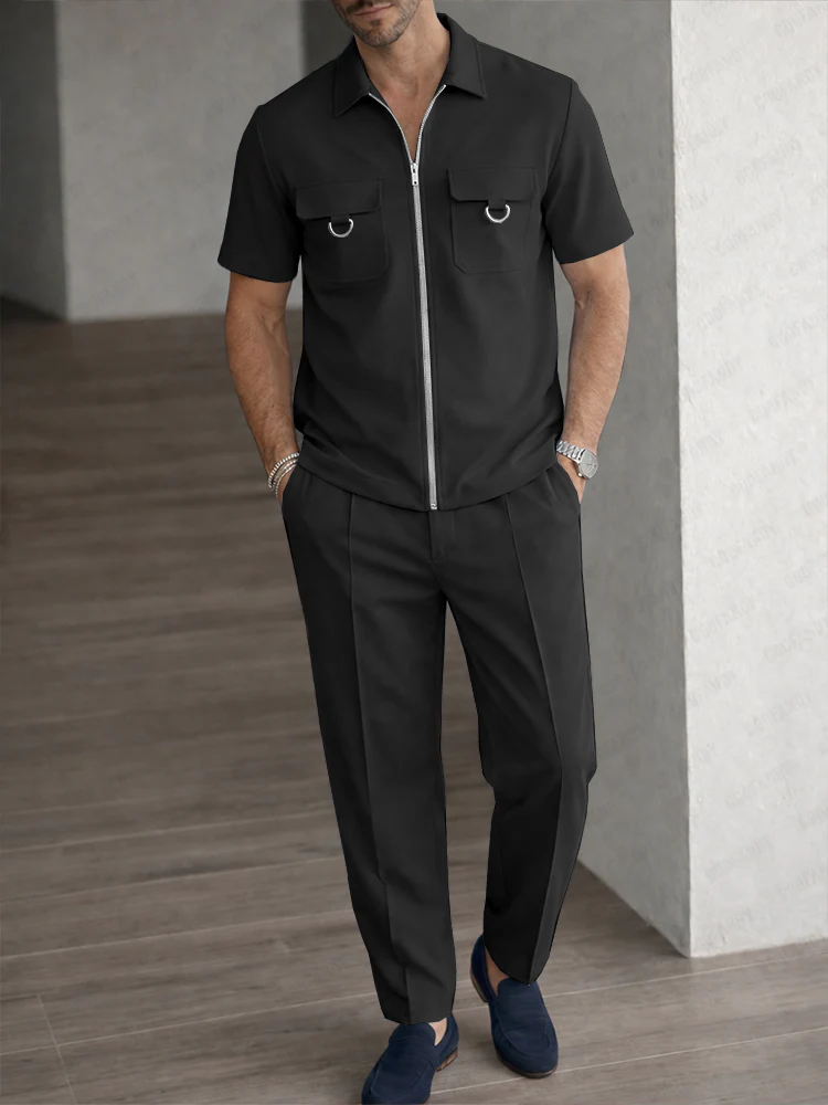 Casual Functional Pockets Shirt and Pants Set - Image 2