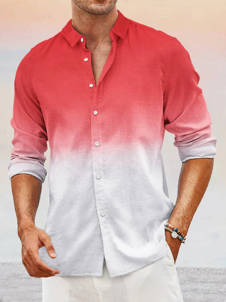 Casual Gradient Splicing Cotton Linen Shirt - Image 4