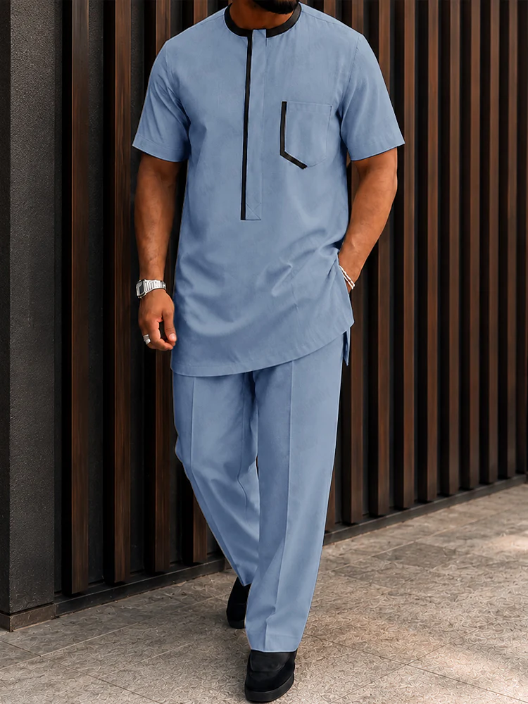 Casual Hidden Button Placket Longline Shirt Set - Image 2