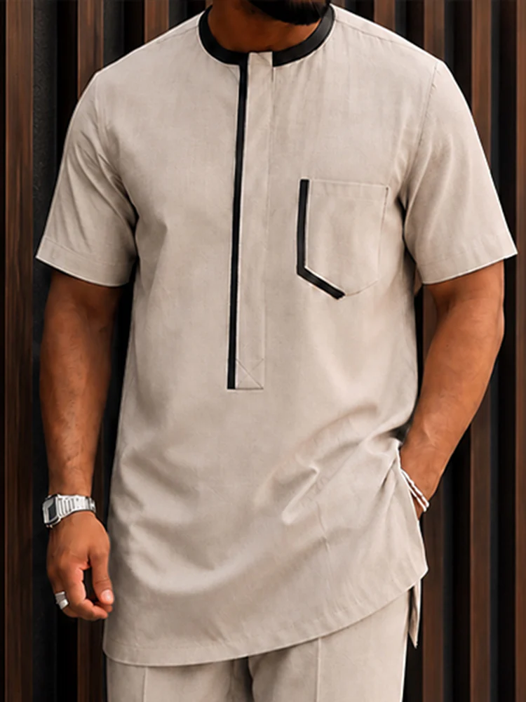 Casual Hidden Button Placket Longline Shirt Set - Image 3