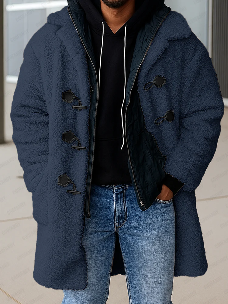 Casual Horn Toggle Button Fleece Coat - Image 2
