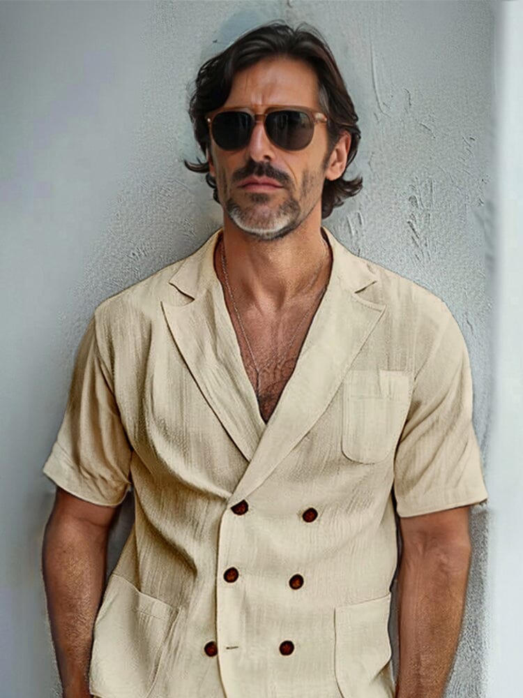 Casual Linen Blend Blazer Shorts Set - Image 3