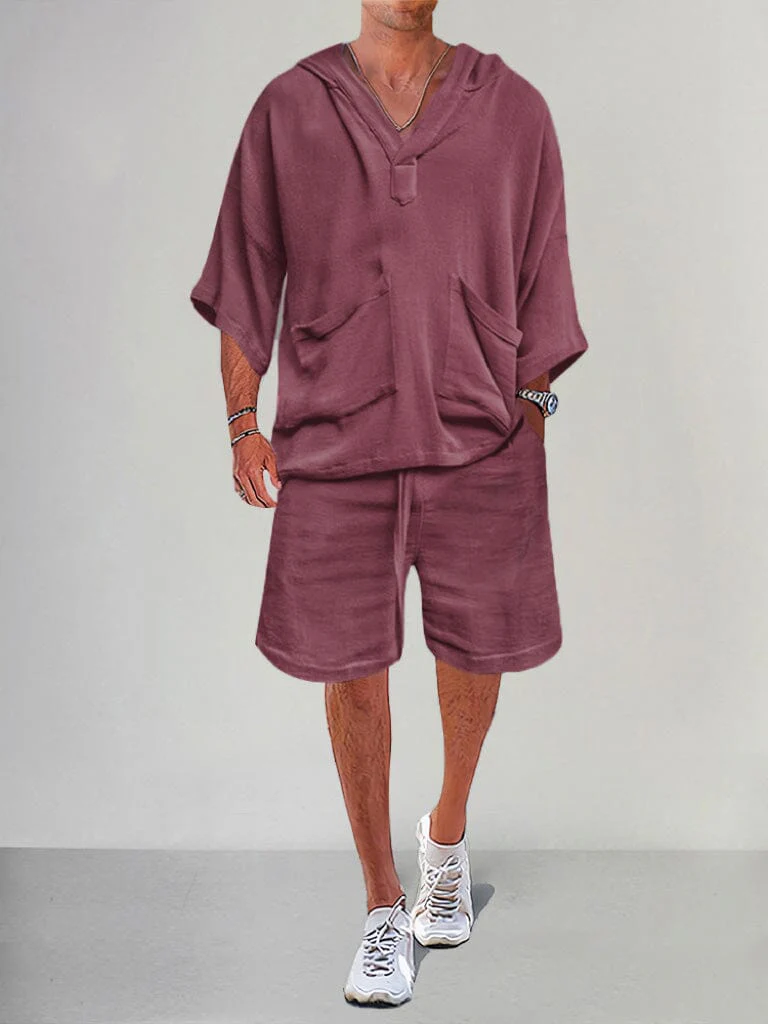 Casual Linen Pullover Hoodie Set - Image 10