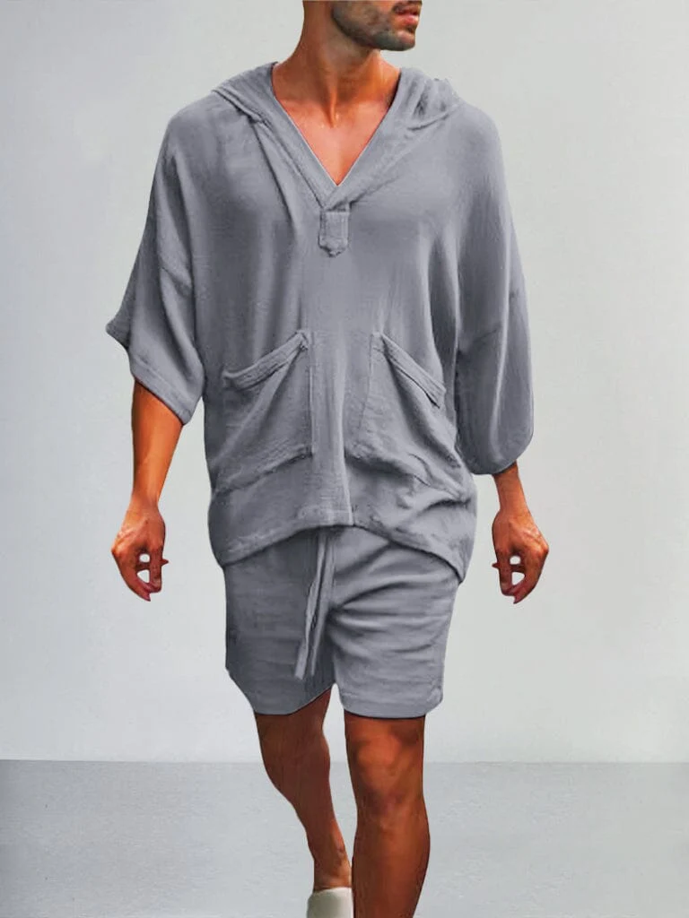 Casual Linen Pullover Hoodie Set - Image 12