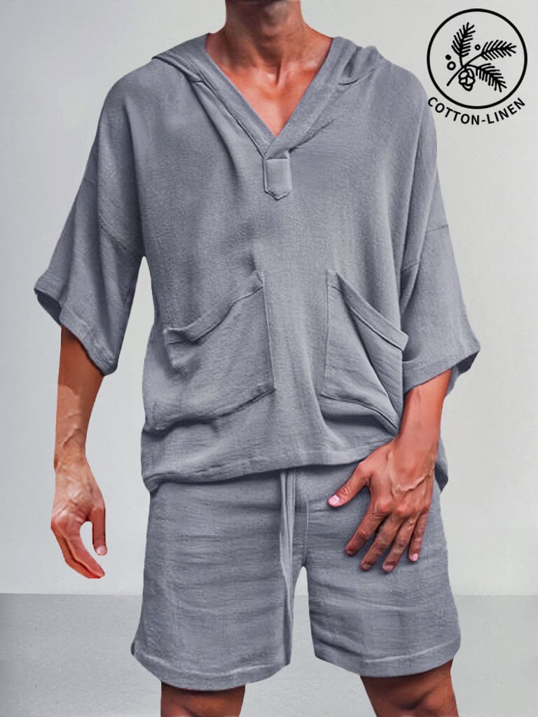 Casual Linen Pullover Hoodie Set - Image 2