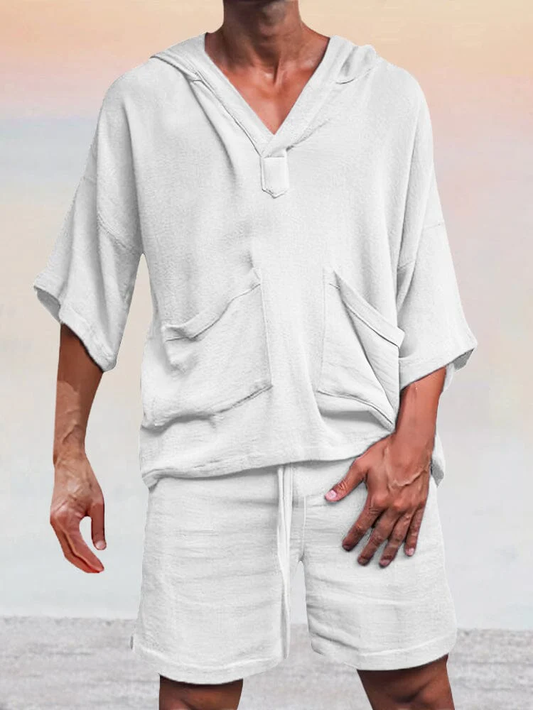 Casual Linen Pullover Hoodie Set - Image 3