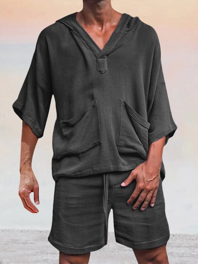 Casual Linen Pullover Hoodie Set - Image 4