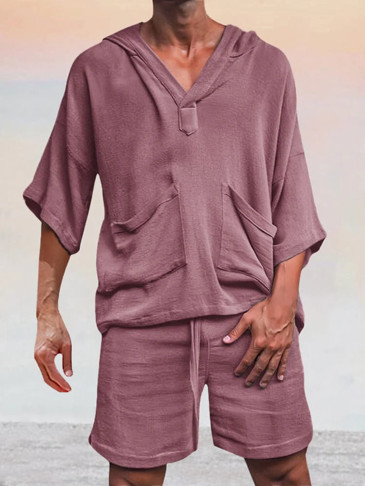 Casual Linen Pullover Hoodie Set - Image 5