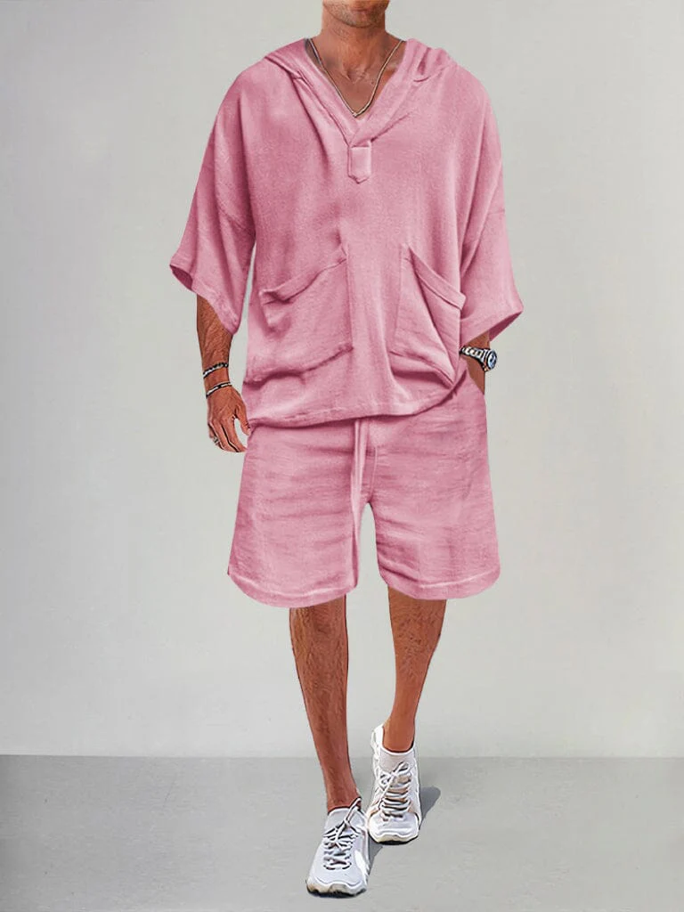 Casual Linen Pullover Hoodie Set - Image 6