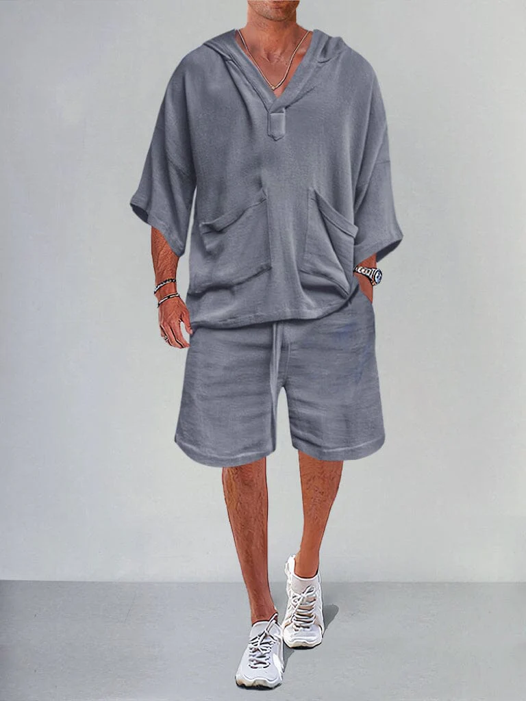 Casual Linen Pullover Hoodie Set - Image 7