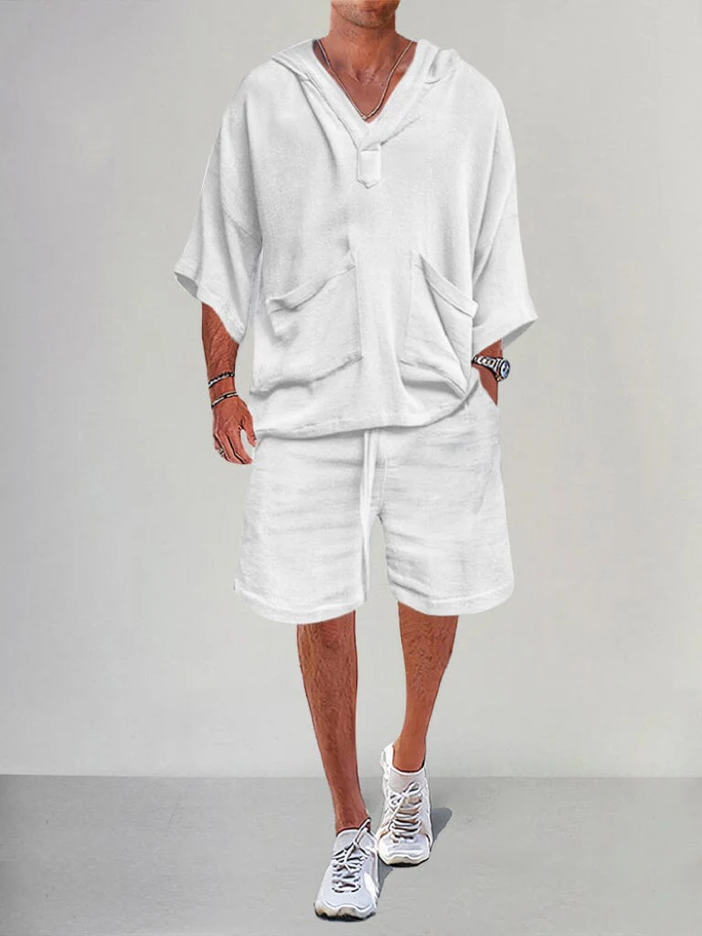 Casual Linen Pullover Hoodie Set - Image 8