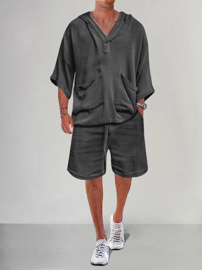 Casual Linen Pullover Hoodie Set - Image 9