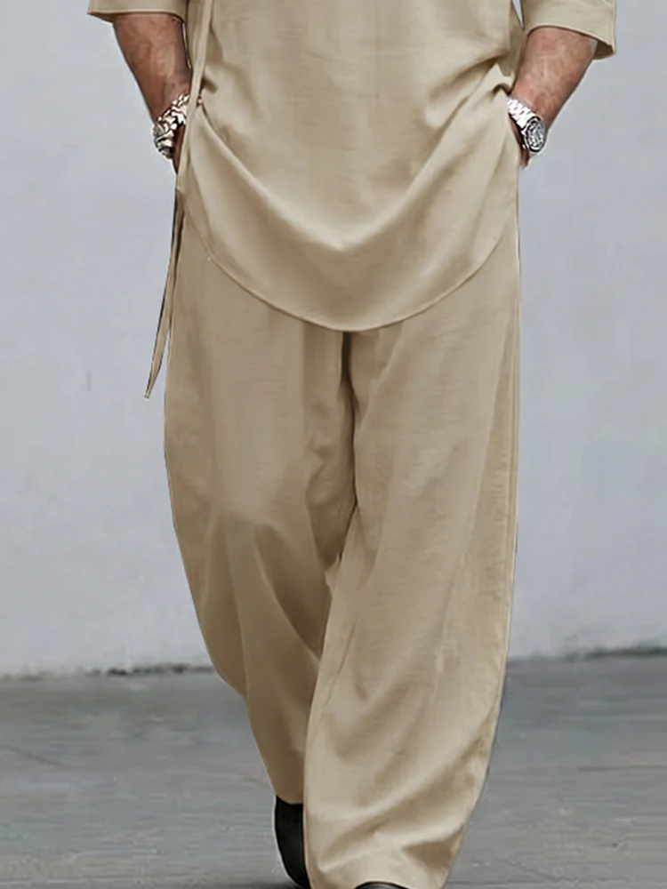 Casual Loose Decorative Slant Placket Pullover Top Pants Set - Image 4