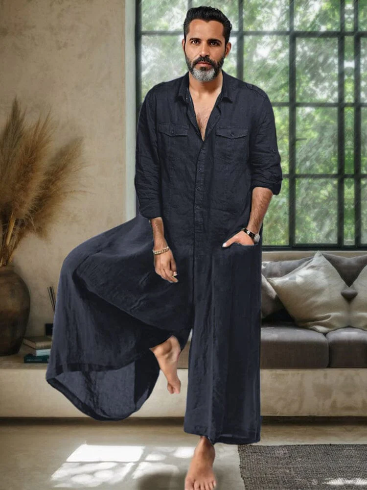 Casual Loose Linen Blend Jumpsuit - Image 2