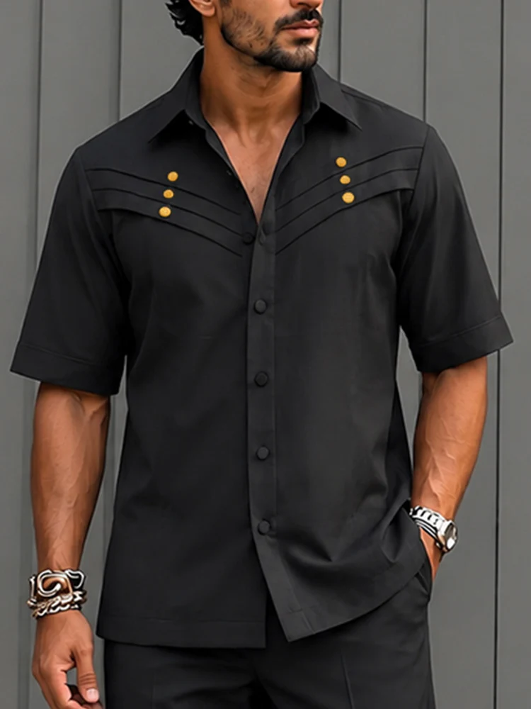 Casual Metal Button Accent Shirt Pants Set - Image 3
