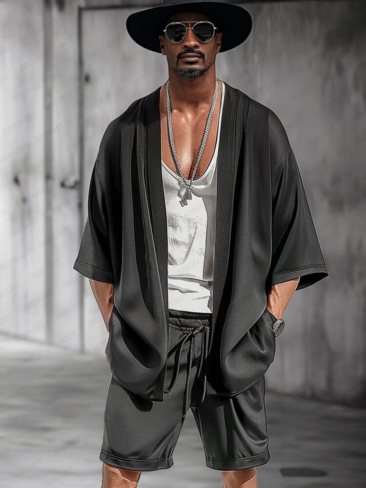 Casual Open Front Kimono Shorts Set - Image 2