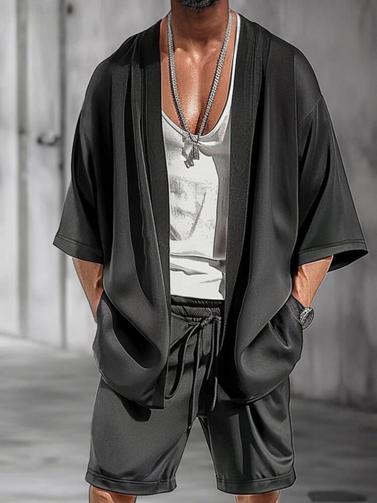 Casual Open Front Kimono Shorts Set - Image 4