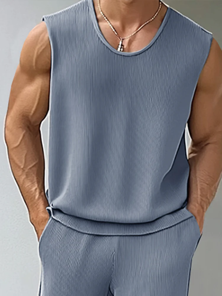 Casual Pit-stripe Tank Top Pants Set - Image 3