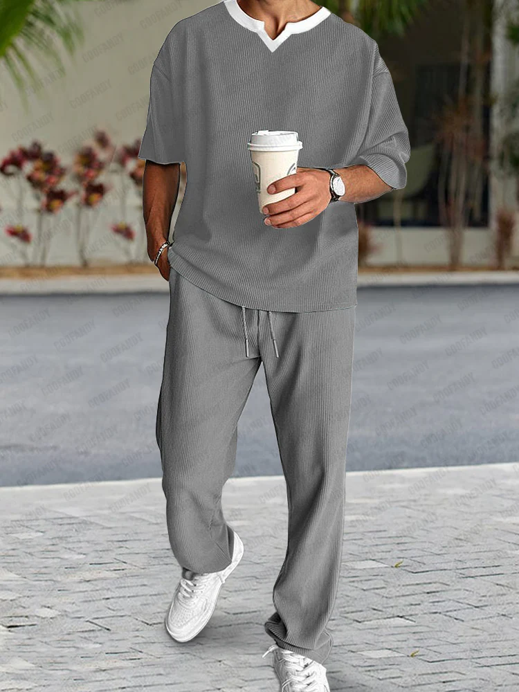 Casual Pit-Stripe Textured Matching Set
