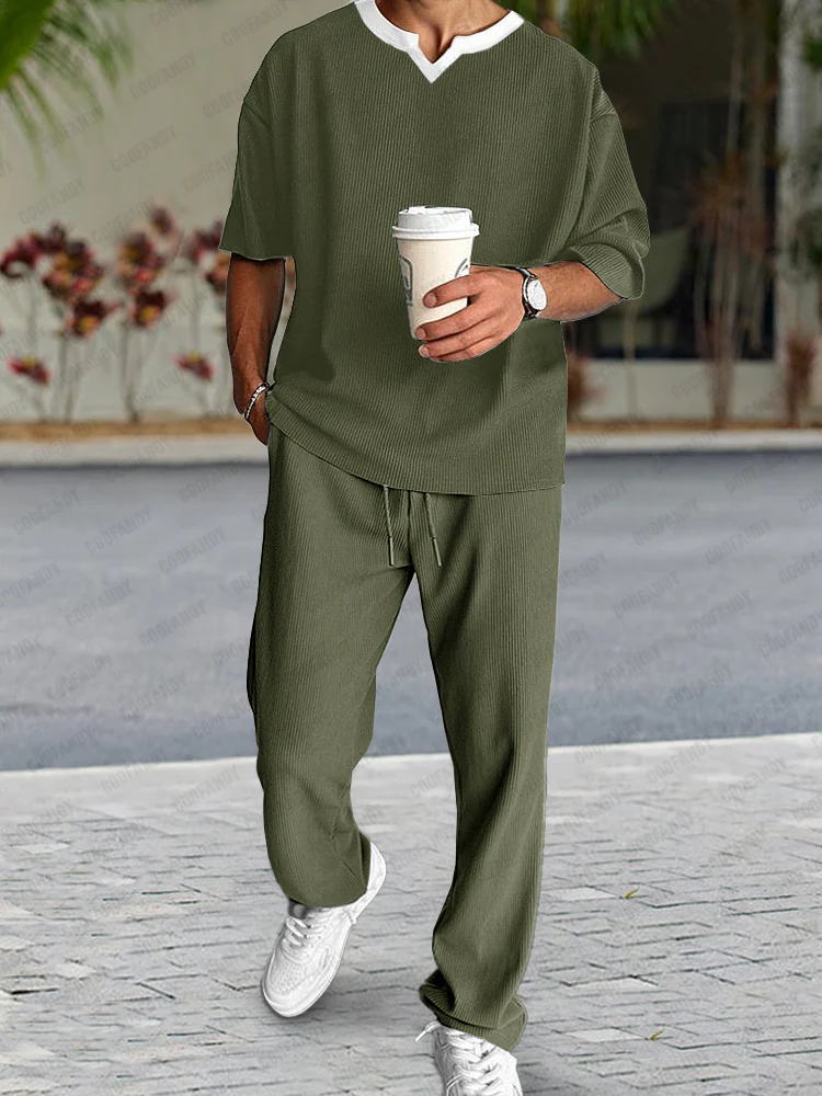 Casual Pit-Stripe Textured Matching Set - Image 2