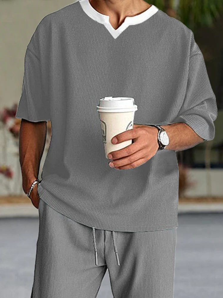 Casual Pit-Stripe Textured Matching Set - Image 3
