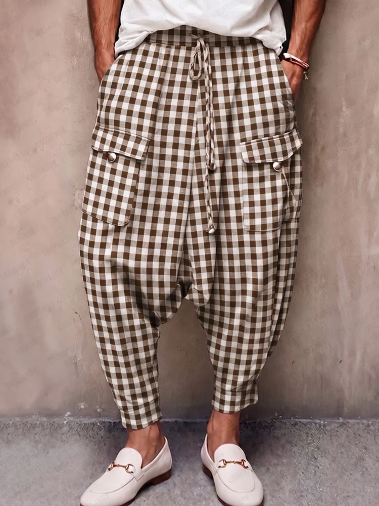 Casual Plaid Drop Crotch Harem Pants - Image 2