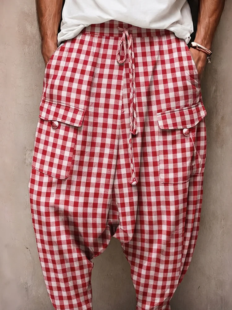Casual Plaid Drop Crotch Harem Pants - Image 3