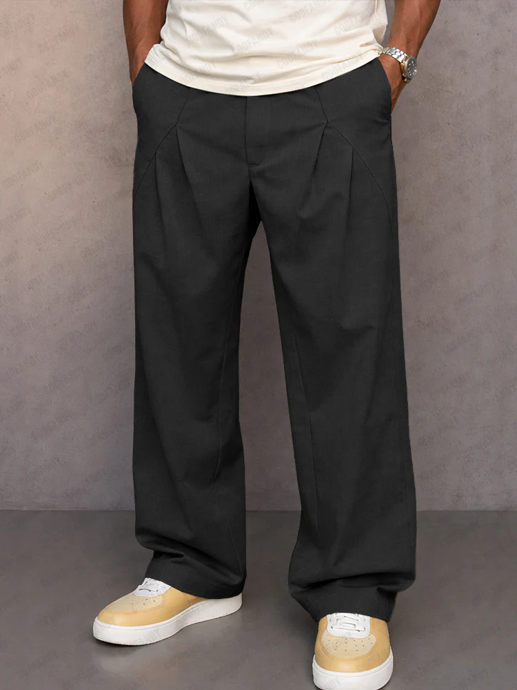 Casual Pleated Straight Leg Drawstring Pants - Image 2