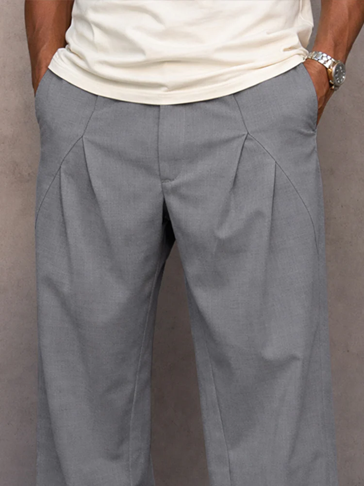 Casual Pleated Straight Leg Drawstring Pants - Image 3