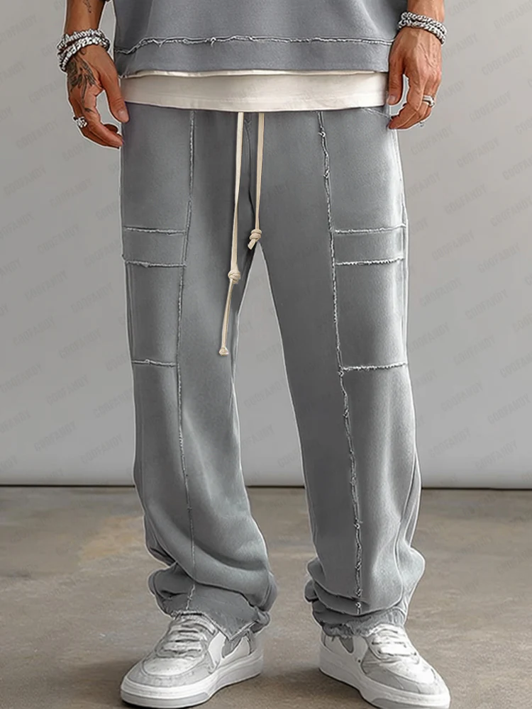 Casual Raw Edge Design Straight Pants - Image 2