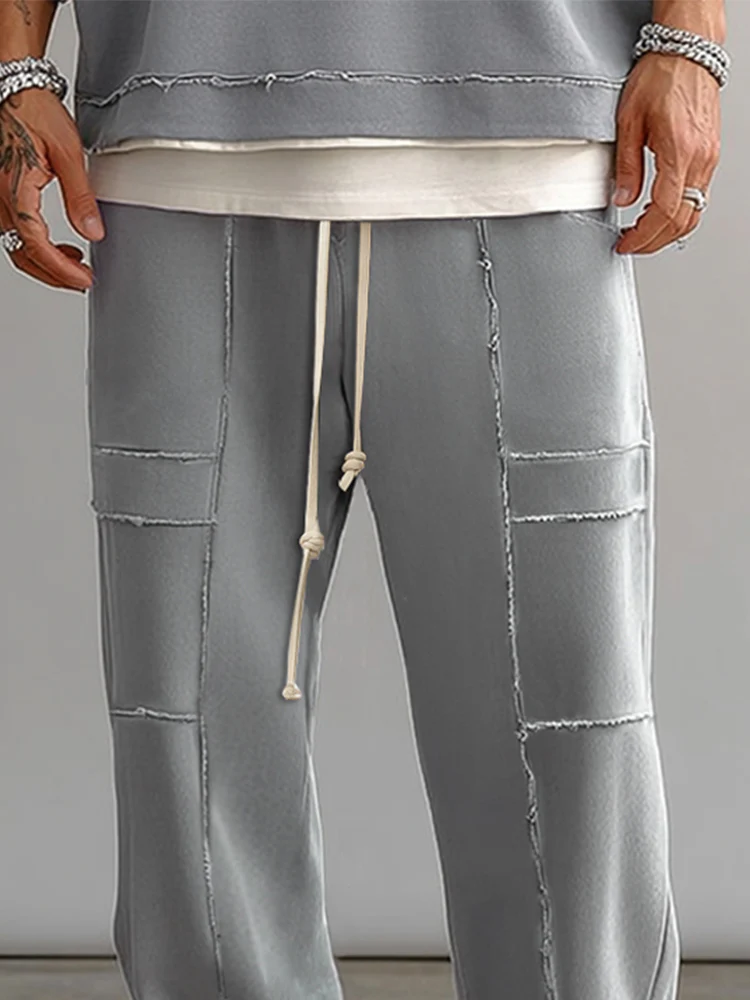 Casual Raw Edge Design Straight Pants - Image 4