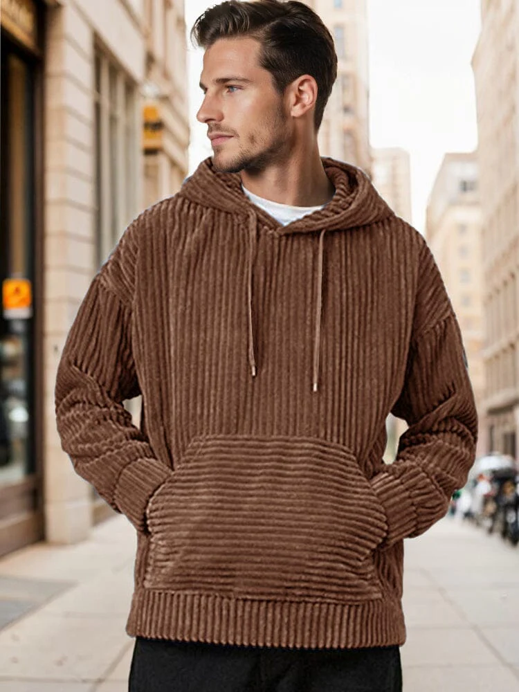 Casual Relaxed Fit Corduroy Hoodie - Image 3