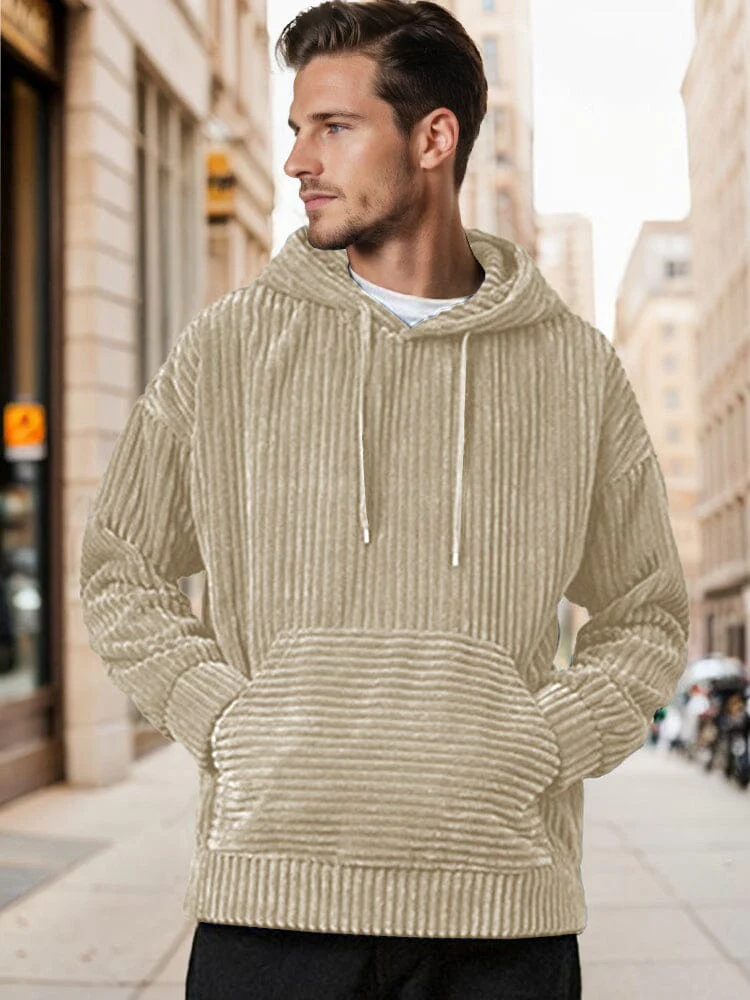Casual Relaxed Fit Corduroy Hoodie - Image 4
