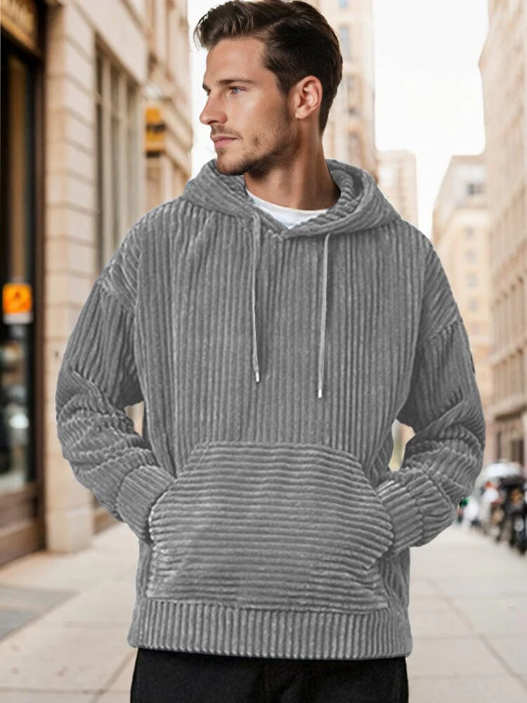 Casual Relaxed Fit Corduroy Hoodie - Image 5