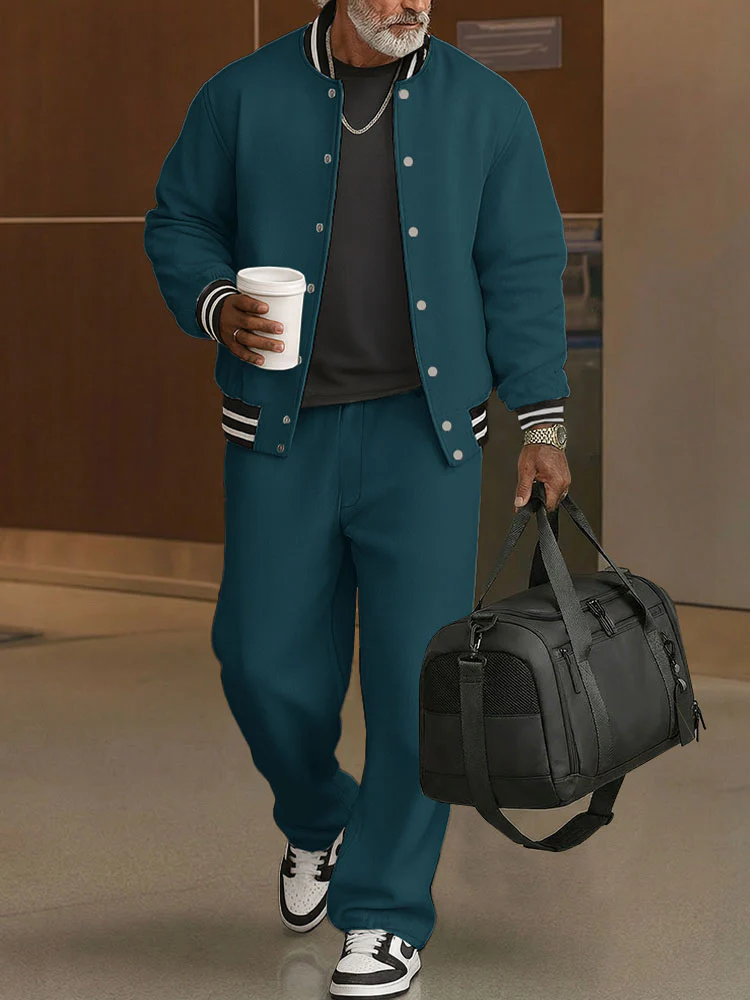 Casual Ribbed Trim Jacket Pants Set - Image 7