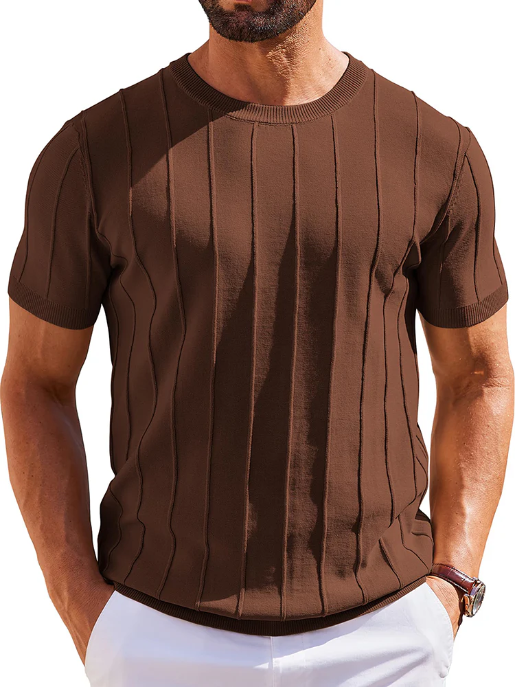 Casual Short Sleeve Ribbed Knit Pullover Tee (US Only) - Image 10