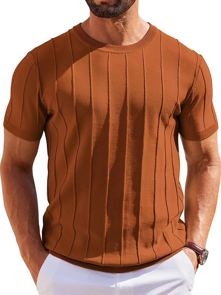Casual Short Sleeve Ribbed Knit Pullover Tee (US Only) - Image 11