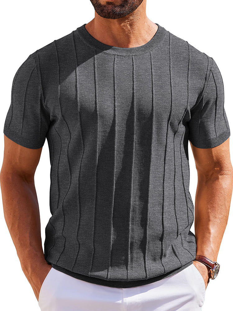 Casual Short Sleeve Ribbed Knit Pullover Tee (US Only) - Image 12