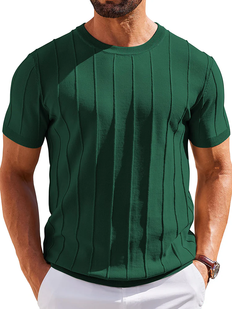 Casual Short Sleeve Ribbed Knit Pullover Tee (US Only) - Image 13