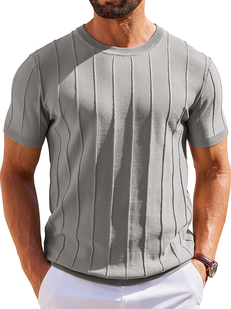 Casual Short Sleeve Ribbed Knit Pullover Tee (US Only) - Image 14