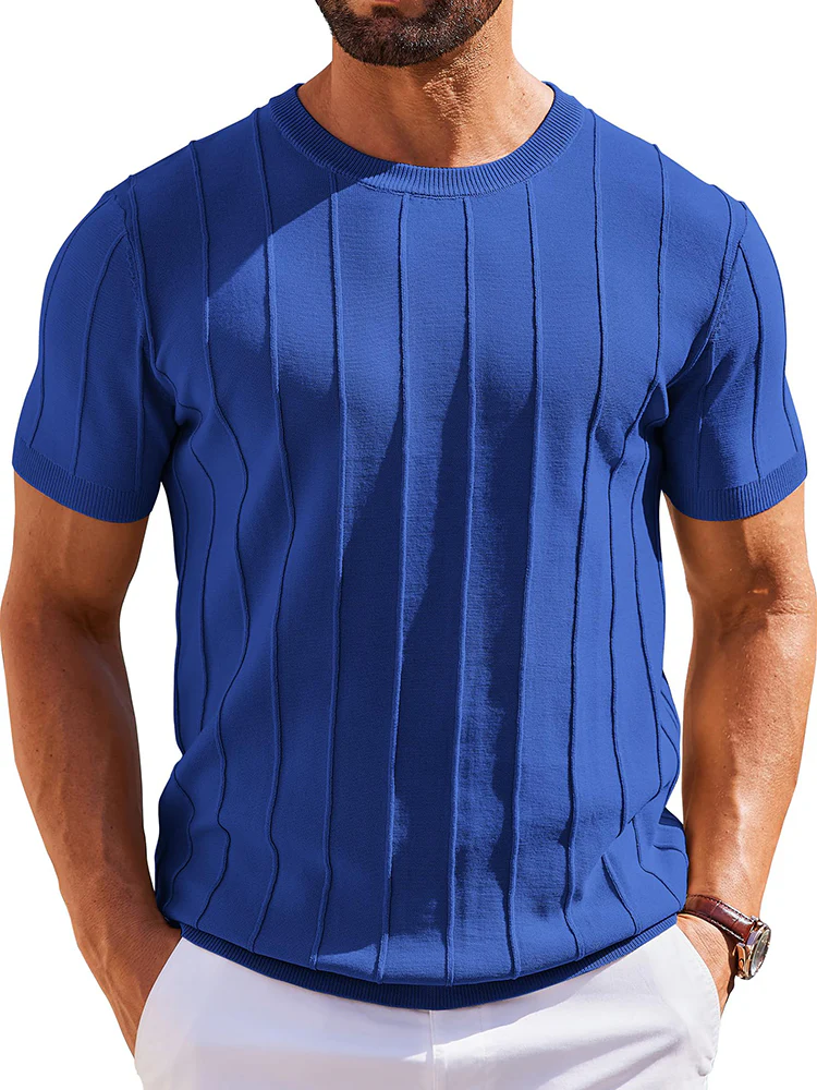 Casual Short Sleeve Ribbed Knit Pullover Tee (US Only) - Image 15