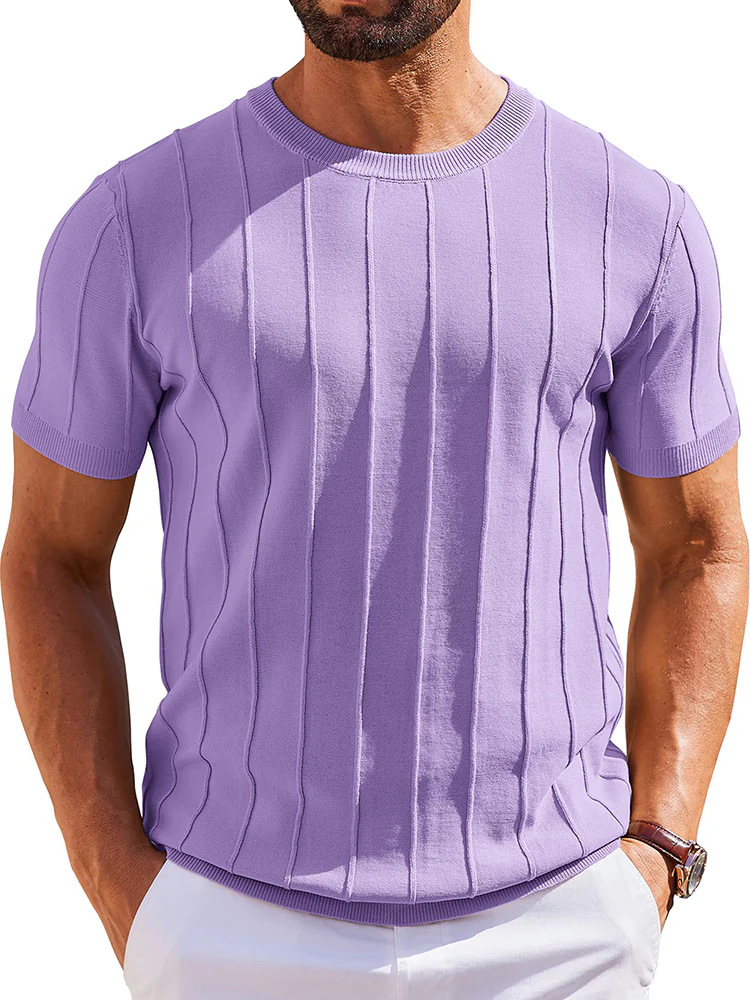 Casual Short Sleeve Ribbed Knit Pullover Tee (US Only) - Image 16